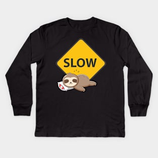 Caution Slow - Sleeping Sloth Kids Long Sleeve T-Shirt